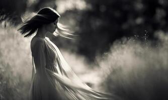 AI generated Blurry motion silhouette of a girl with long hair. ai generative photo