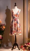 AI generated mini dress with low neckline on a mannequin. ai generative photo