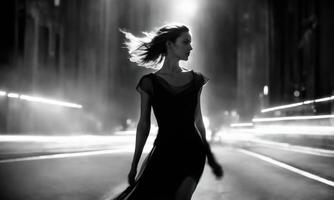 AI generated Blurry motion silhouette of a girl with long hair. ai generative photo
