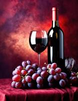 ai generado rojo vino con uvas en un oscuro antecedentes. selectivo enfocar. ai generativo foto