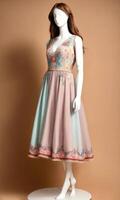 AI generated mini dress with low neckline on a mannequin. ai generative photo