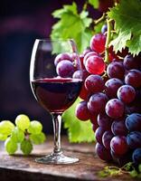 AI generated Red wine with grapes on a dark background. Selective focus. ai generative photo