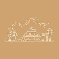 logo vector campervan road to the mountain simple concept retro vintage sticker and apparel illustration