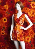 AI generated Fashionable evening orange summer dress on a mannequin. ai generative. ai generative photo