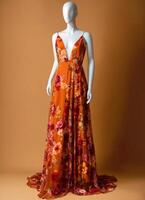 AI generated Fashionable evening orange summer dress on a mannequin. ai generative. ai generative photo