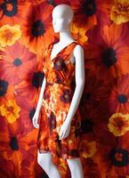 AI generated Fashionable evening orange summer dress on a mannequin. ai generative. ai generative photo