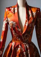 AI generated Fashionable evening orange summer dress on a mannequin. ai generative. ai generative photo