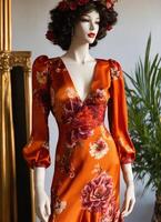 AI generated Fashionable evening orange summer dress on a mannequin. ai generative. ai generative photo
