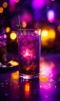 AI generated Purple cocktail with ice on a wooden table. Selective focus. ai generative photo