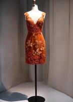 AI generated Fashionable evening orange summer dress on a mannequin. ai generative. ai generative photo