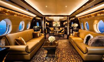 AI generated Interior of a luxury business jet airplane. Luxury travel. ai generative photo