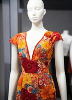 AI generated Fashionable evening orange summer dress on a mannequin. ai generative. ai generative photo