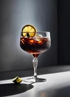 AI generated Cuba libre cocktail with rum, cola, lime and ice. ai generative photo