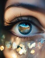 AI generated Close-up of beautiful female eye with broken glass effect. Fantasy image. ai generative photo