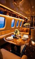 AI generated Interior of a luxury business jet airplane. Luxury travel. ai generative photo