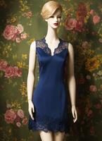AI generated mini dress with low neckline on a mannequin. ai generative photo
