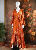 AI generated Fashionable evening orange summer dress on a mannequin. ai generative. ai generative photo
