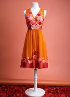 AI generated Fashionable evening orange summer dress on a mannequin. ai generative. ai generative photo