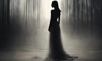 AI generated Blurry motion silhouette of a girl with long hair. ai generative photo
