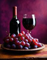 AI generated Red wine with grapes on a dark background. Selective focus. ai generative photo