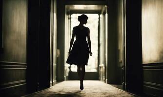 AI generated Blurry motion silhouette of a girl with long hair. ai generative photo