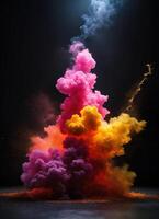 AI generated Colorful cloud with smoke on black background. ai generative photo