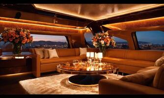 AI generated Interior of a luxury business jet airplane. Luxury travel. ai generative photo