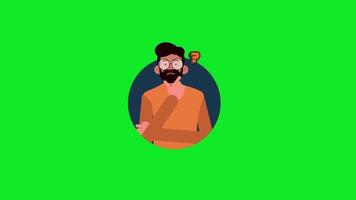 uma homem com uma barba e óculos é em pé dentro frente do uma verde tela video