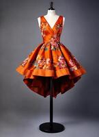 AI generated Fashionable evening orange summer dress on a mannequin. ai generative. ai generative photo