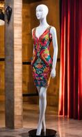 AI generated mini dress with low neckline on a mannequin. ai generative photo