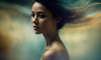 AI generated Blurry motion silhouette of a girl with long hair. ai generative photo
