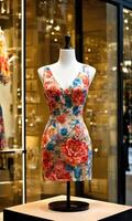 AI generated mini dress with low neckline on a mannequin. ai generative photo