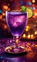 AI generated Purple cocktail with ice on a wooden table. Selective focus. ai generative photo