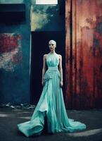 AI generated Fashion shot of a beautiful woman in elegant dress. ai generative photo