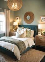 AI generated interior of classic bedroom, comfortable king size bed. ai generative photo
