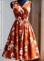 AI generated Fashionable evening orange summer dress on a mannequin. ai generative. ai generative photo