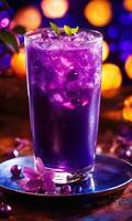 AI generated Purple cocktail with ice on a wooden table. Selective focus. ai generative photo