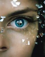 AI generated Close-up of beautiful female eye with broken glass effect. Fantasy image. ai generative photo