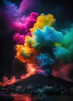 AI generated Colorful cloud with smoke on black background. ai generative photo