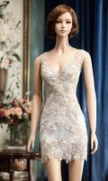 AI generated mini dress with low neckline on a mannequin. ai generative photo