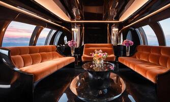 AI generated Interior of a luxury business jet airplane. Luxury travel. ai generative photo