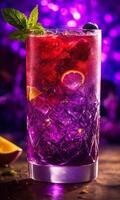 AI generated Purple cocktail with ice on a wooden table. Selective focus. ai generative photo