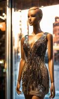 AI generated mini dress with low neckline on a mannequin. ai generative photo