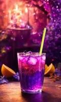 AI generated Purple cocktail with ice on a wooden table. Selective focus. ai generative photo