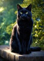 AI generated Portrait of a black cat with yellow eyes on a dark background. ai generative photo