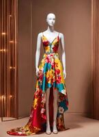 AI generated mini dress with low neckline on a mannequin. ai generative photo
