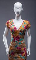 AI generated mini dress with low neckline on a mannequin. ai generative photo
