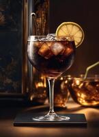 AI generated Cuba libre cocktail with rum, cola, lime and ice. ai generative photo