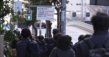 un' folla di a piedi persone su il città strada lungo tiro video