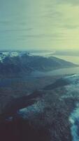 Aerial view of fjord in cold winter weather video